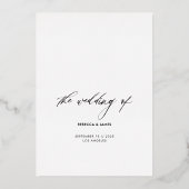 黒モダン金ゴールド書結婚のメニュー 箔招待状 (裏面)