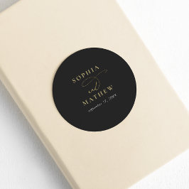 黒モダン金ゴールド書結婚の ラウンドシール