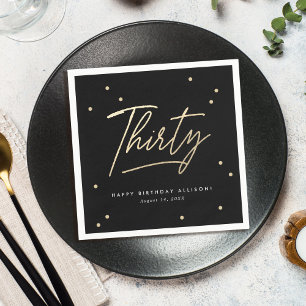 黒モダン金ゴールド書道30歳の誕生日 スタンダードカクテルナプキン