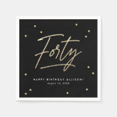 黒モダン金ゴールド書道40歳の誕生日 スタンダードカクテルナプキン (正面)