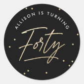 黒モダン金ゴールド書道40歳の誕生日 ラウンドシール (正面)