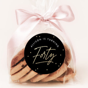 黒モダン金ゴールド書道40歳の誕生日 ラウンドシール