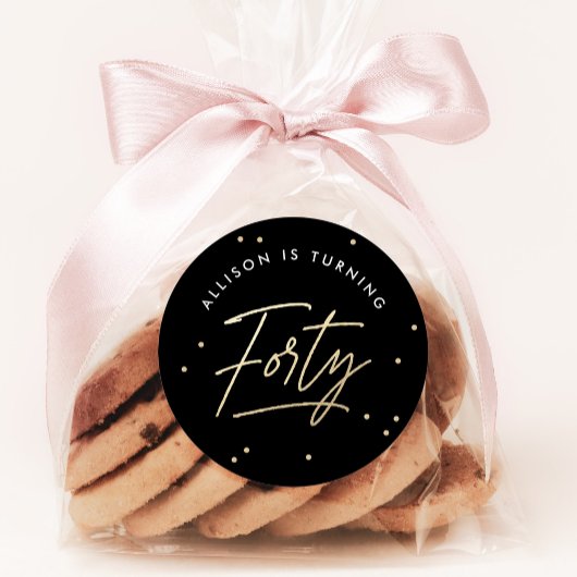 黒モダン金ゴールド書道40歳の誕生日 ラウンドシール