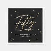 黒モダン金ゴールド書道50誕生日 スタンダードカクテルナプキン (正面)