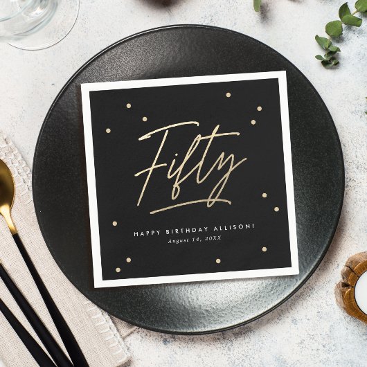 黒モダン金ゴールド書道50誕生日 スタンダードカクテルナプキン