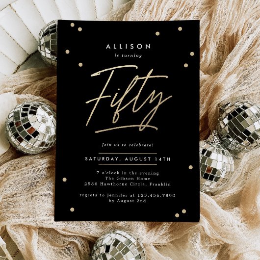 黒モダン金ゴールド書道50誕生日 招待状