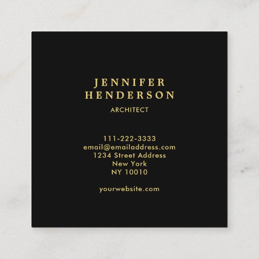 黒モダン金ゴールド木模様プロフェッショナル スクエア名刺 (裏面)