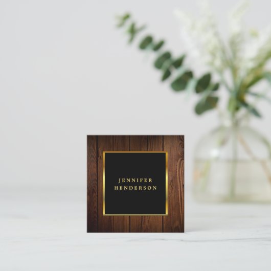 黒モダン金ゴールド木模様プロフェッショナル スクエア名刺 (スタンド正面)
