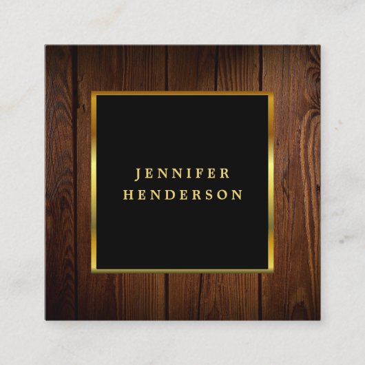 黒モダン金ゴールド木模様プロフェッショナル スクエア名刺 (正面)