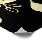 黒モダン金ゴールド植物学グラムウェディングシートチャート ポスター (角)