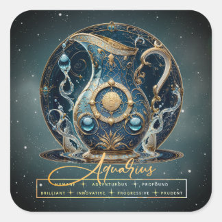 黒モダン金ゴールド水受け皿シンボルAquarius スクエアシール