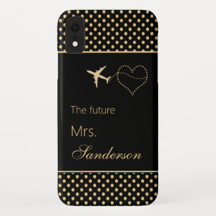 黒モダン金ゴールド水玉模様フューチャーMrsカスタム iPhone XRケース