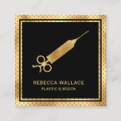 黒モダン金ゴールド注射器形成外科医ドクター スクエア名刺 (正面)