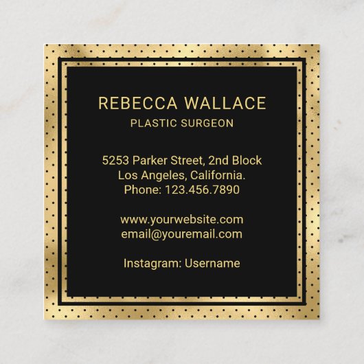 黒モダン金ゴールド注射器形成外科医ドクター スクエア名刺 (裏面)