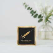 黒モダン金ゴールド注射器形成外科医ドクター スクエア名刺 (スタンド正面)