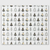 黒モダン金ゴールド白クリスマスツリーシンプル ラッピングペーパー (フラット)