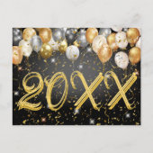 黒モダン金ゴールド紙吹雪バルーン大晦日 シーズンポストカード (正面)