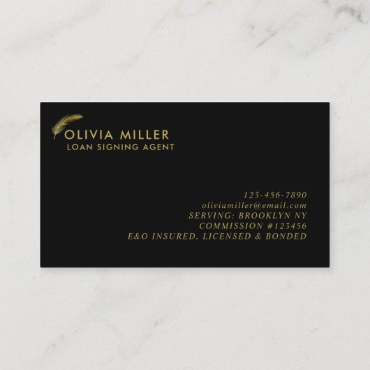 黒モダン金ゴールド羽根台本公証人ローン代理人 名刺 (裏面)
