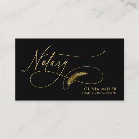 黒モダン金ゴールド羽根台本公証人ローン代理人 名刺 (正面)