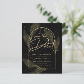 黒モダン金ゴールド葉結婚式の日付を保存 (スタンド正面)