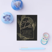 黒モダン金ゴールド葉結婚式の日付を保存 チラシ (シングル)