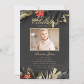 黒モダン金ゴールド葬儀フォトメモリアル 招待状 (正面)