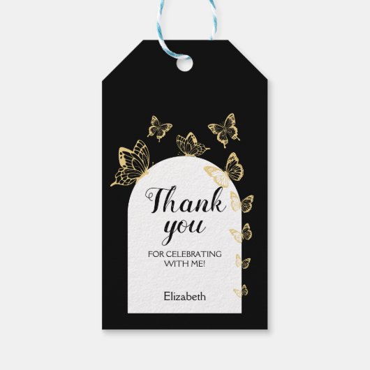 黒モダン金ゴールド蝶の素晴らしい誕生日 ギフトタグ (裏面)