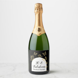 黒モダン金ゴールド蝶の素晴らしい誕生日 スパークリングワインラベル