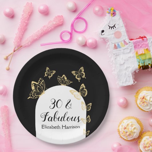 黒モダン金ゴールド蝶の素晴らしい誕生日 ペーパープレート (パーティー)