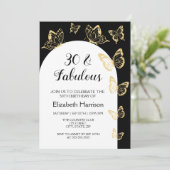 黒モダン金ゴールド蝶の素晴らしい誕生日 招待状 (スタンド正面)