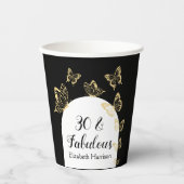黒モダン金ゴールド蝶の素晴らしい誕生日 紙コップ (正面)