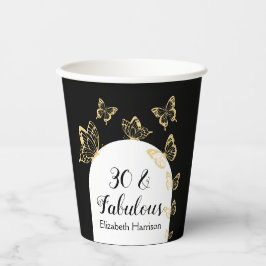 黒モダン金ゴールド蝶の素晴らしい誕生日 紙コップ