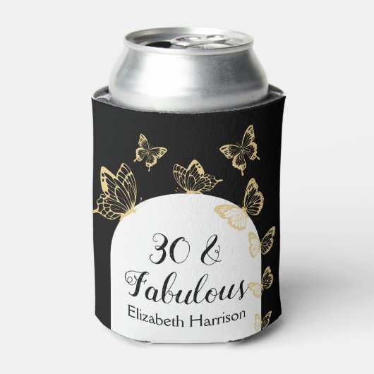 黒モダン金ゴールド蝶の素晴らしい誕生日 缶クーラー (缶正面)