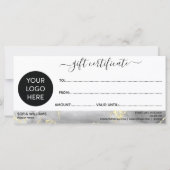 黒モダン金ゴールド証明書ギフトカード追加ロゴ (裏面)
