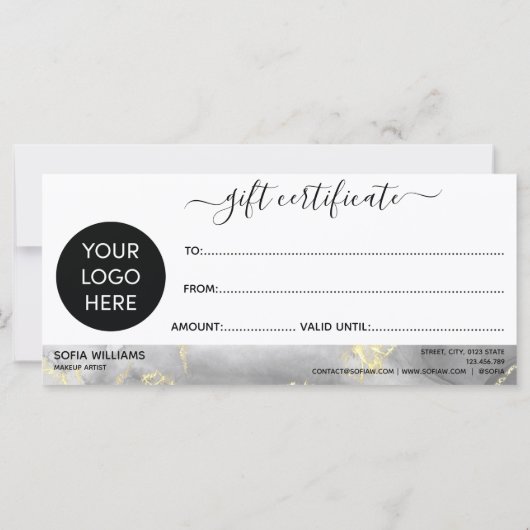 黒モダン金ゴールド証明書ギフトカード追加ロゴ (裏面)
