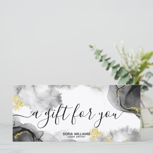 黒モダン金ゴールド証明書ギフトカード追加ロゴ (スタンド正面)