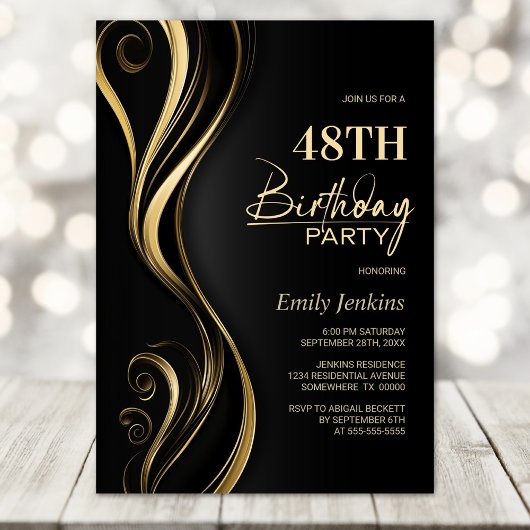 黒モダン金ゴールド誕生会 招待状