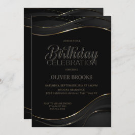 黒モダン金ゴールド誕生祝い招待状 招待状