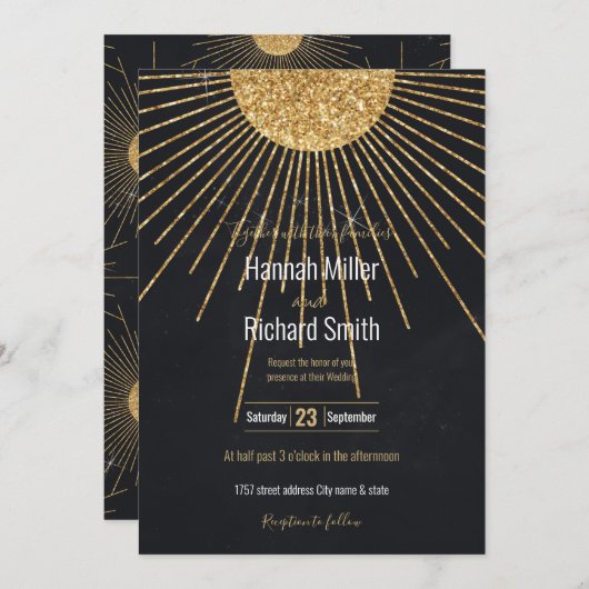 黒モダン金ゴールド輝く太陽 (正面/裏面)