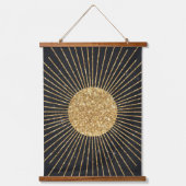 黒モダン金ゴールド輝く太陽 吊り下げ型タペストリー (正面)