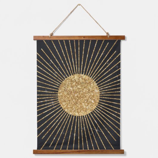 黒モダン金ゴールド輝く太陽 吊り下げ型タペストリー (正面)