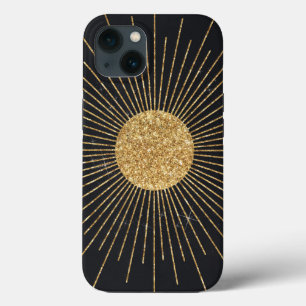 黒モダン金ゴールド輝く太陽 iPhone 13ケース
