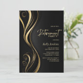 黒モダン金ゴールド退職パーティー 招待状 (スタンド正面)