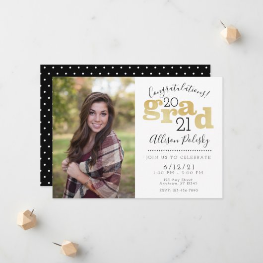 黒モダン金ゴールド院生2022年招待状 案内状 (正面/裏面インサイチュ)