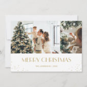 黒モダン金ゴールド雪メリークリスマスフォト シーズンカード (正面)