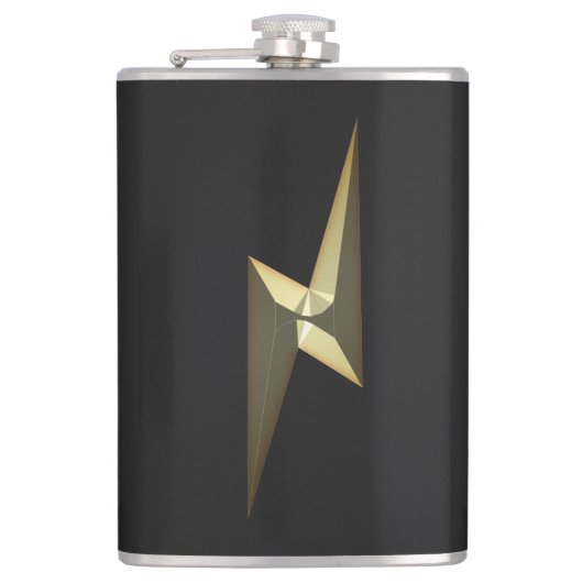 黒モダン金ゴールド雷稲妻記号 フラスク (正面)