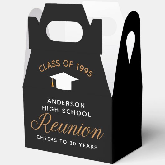 黒モダン金ゴールド高校卒業生懇親会パーティー フェイバーボックス (見開き)