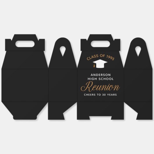 黒モダン金ゴールド高校卒業生懇親会パーティー フェイバーボックス (見開き)