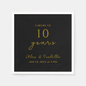 黒モダン金ゴールド10周年結婚パーティー スタンダードカクテルナプキン (正面)