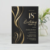 黒モダン金ゴールド18th誕生日パーティー 招待状 (スタンド正面)